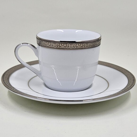 Flat Demitasse Cup & Saucer Set Grand Buffet Classic Platinum by Charter Club - Picture 5 of 12